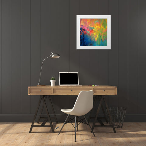 Ikat in indigo lemon White Modern Wood Framed Art Print by Flynn, Annie