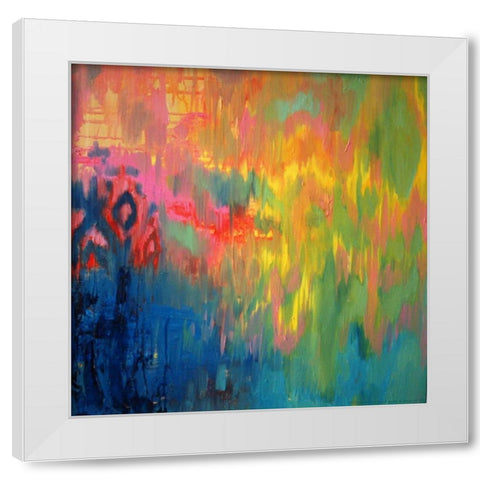 Ikat in indigo lemon White Modern Wood Framed Art Print by Flynn, Annie