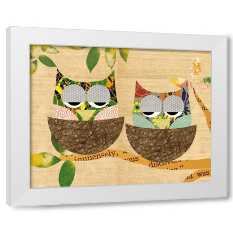 Tree Owls White Modern Wood Framed Art Print by Schoen, Claudia