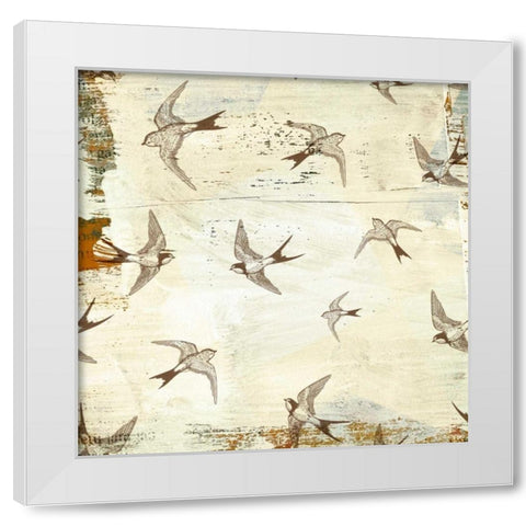 Swallow Pattern White Modern Wood Framed Art Print by Drotz, Dallas