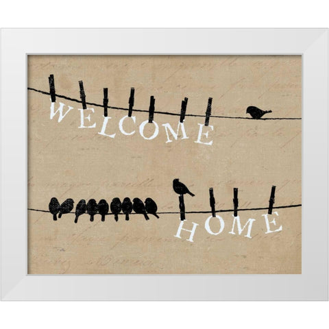 Birds on a Wire - Welcome Home White Modern Wood Framed Art Print by Pelletier, Alain