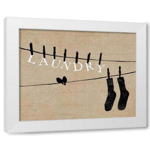 Birds on a Wire - Laundry White Modern Wood Framed Art Print by Pelletier, Alain