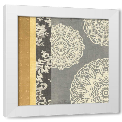 Contemporary Lace I - Yellow Grey White Modern Wood Framed Art Print by Hershey, Moira