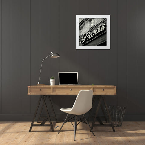 Newsprint Paris White Modern Wood Framed Art Print by Olivier, Marc