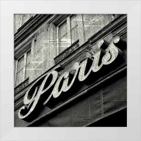 Newsprint Paris White Modern Wood Framed Art Print by Olivier, Marc