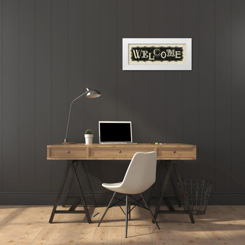 Room Signs IV - Welcome White Modern Wood Framed Art Print by Pela Studio