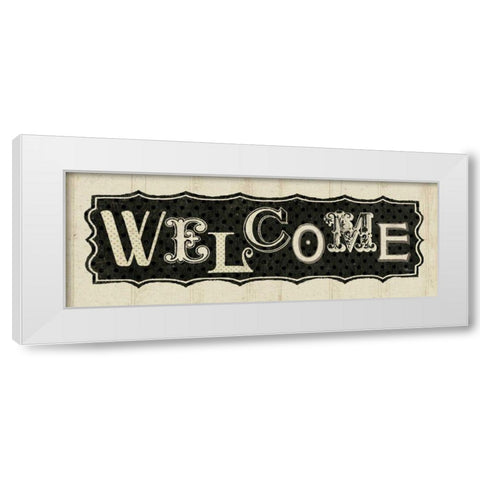 Room Signs IV - Welcome White Modern Wood Framed Art Print by Pela Studio