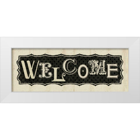 Room Signs IV - Welcome White Modern Wood Framed Art Print by Pela Studio