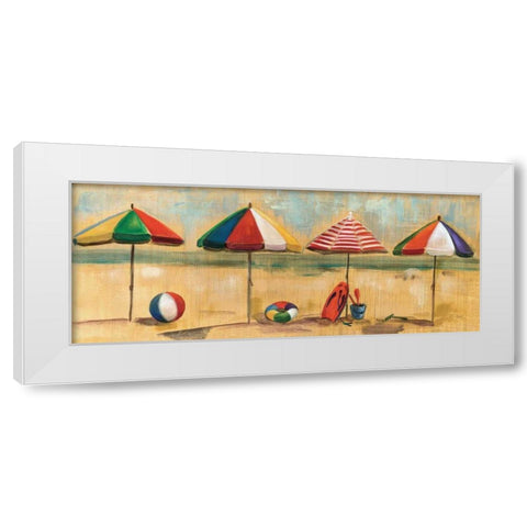 Living is Easy I - umbrellas White Modern Wood Framed Art Print by Vassileva, Silvia