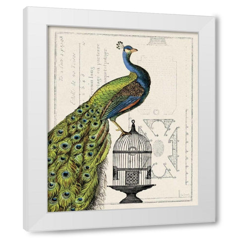 Peacock Birdcage I White Modern Wood Framed Art Print by Schlabach, Sue