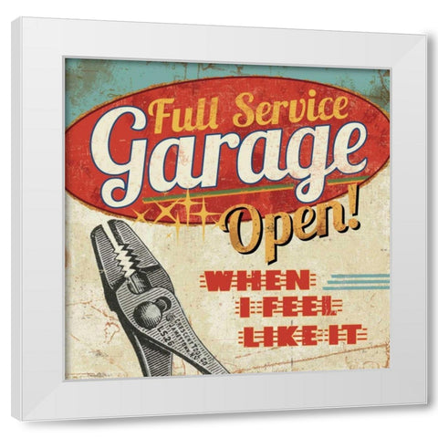 Mancave I - Full Service Garage White Modern Wood Framed Art Print by Pela Studio