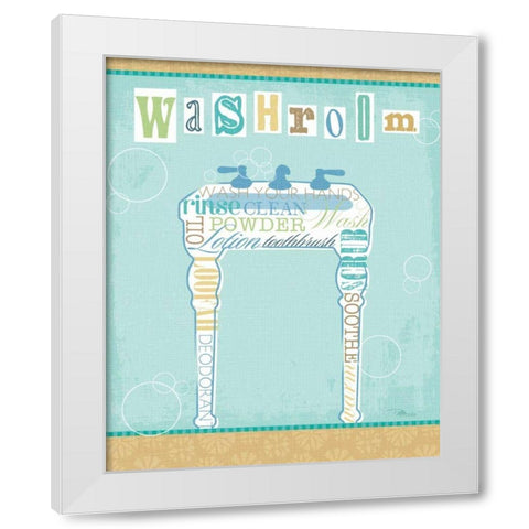 Bathroom Words Sink II White Modern Wood Framed Art Print by Pela Studio
