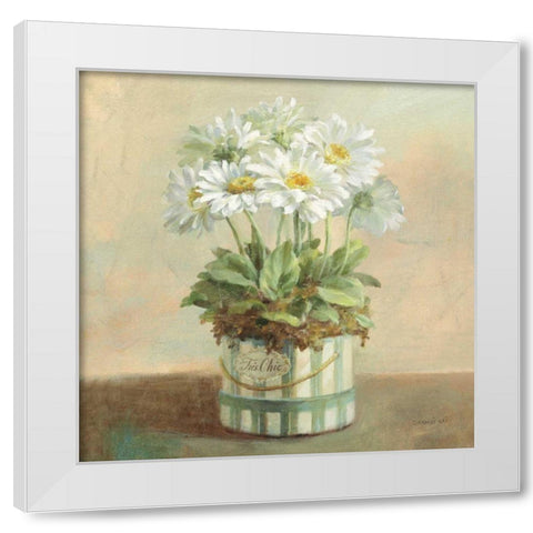 Tres Chic Daisies White Modern Wood Framed Art Print by Nai, Danhui