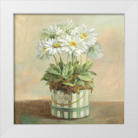 Tres Chic Daisies White Modern Wood Framed Art Print by Nai, Danhui