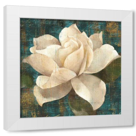 Gardenia Blossom Turquoise White Modern Wood Framed Art Print by Hristova, Albena