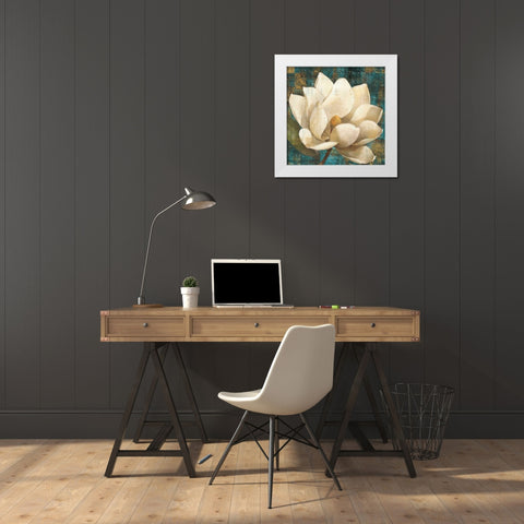 Magnolia Blossom Turquoise White Modern Wood Framed Art Print by Hristova, Albena