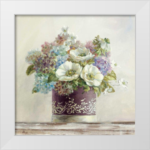 Anemones in Aubergine Hatbox White Modern Wood Framed Art Print by Nai, Danhui