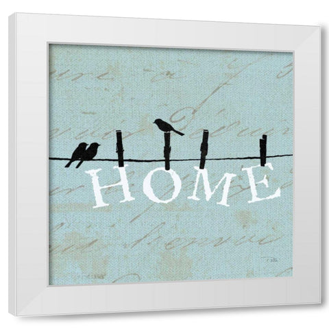 Birds on a Wire Square - Home White Modern Wood Framed Art Print by Pelletier, Alain