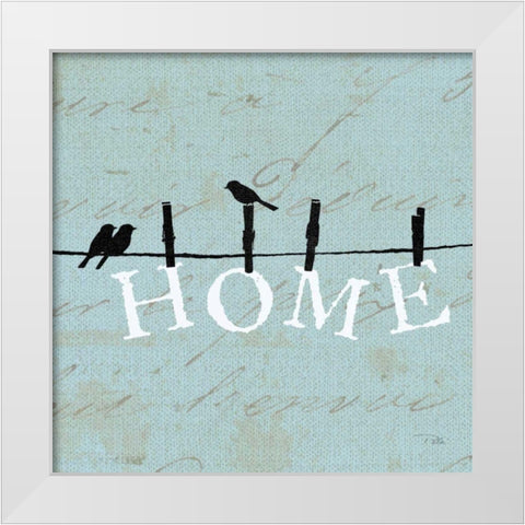 Birds on a Wire Square - Home White Modern Wood Framed Art Print by Pelletier, Alain
