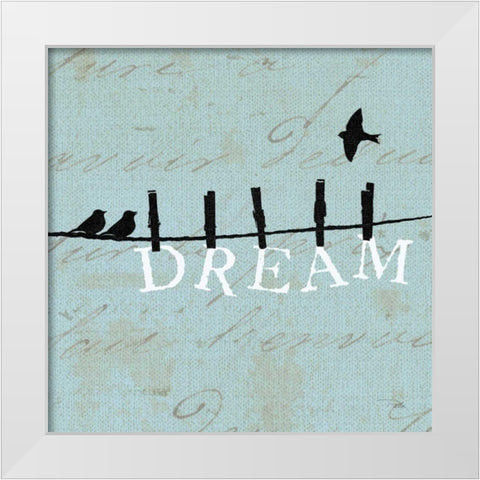 Birds on a Wire Square - Dream White Modern Wood Framed Art Print by Pelletier, Alain
