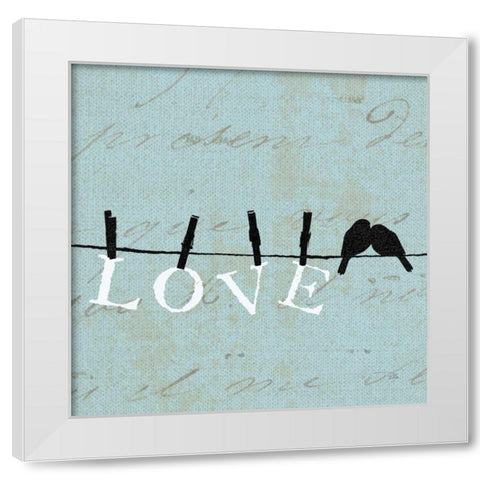 Birds on a Wire Square - Love White Modern Wood Framed Art Print by Pelletier, Alain