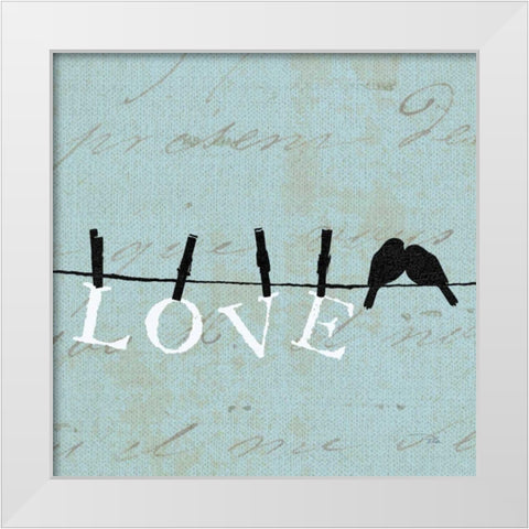 Birds on a Wire Square - Love White Modern Wood Framed Art Print by Pelletier, Alain