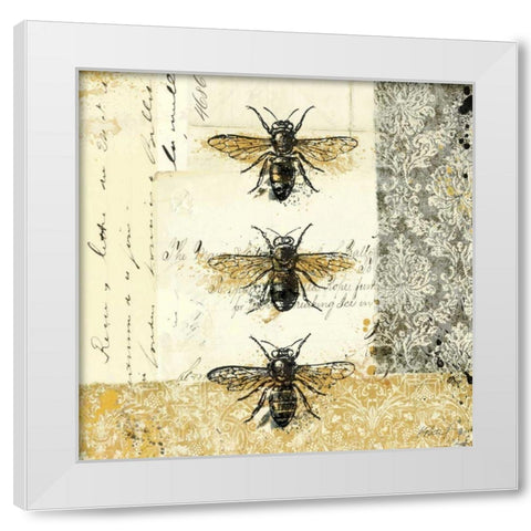 Golden Bees n Butterflies No 1 White Modern Wood Framed Art Print by Pertiet, Katie
