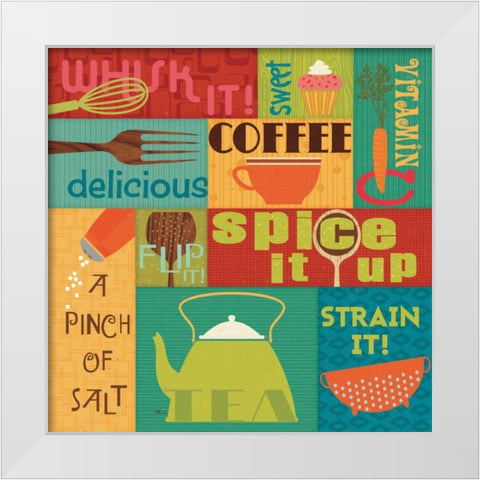 Kitchen It I White Modern Wood Framed Art Print by Pela Studio