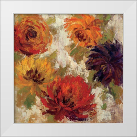 Fiery Dahlias II White Modern Wood Framed Art Print by Vassileva, Silvia