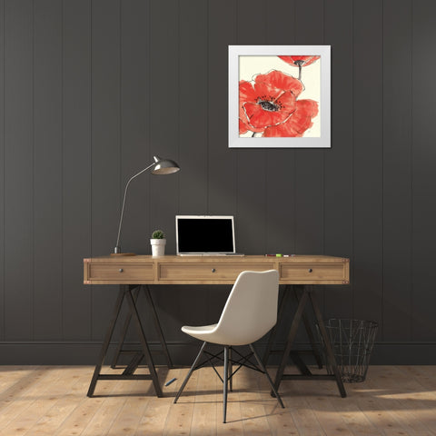 Spring Poppy II White Modern Wood Framed Art Print by Paschke, Chris