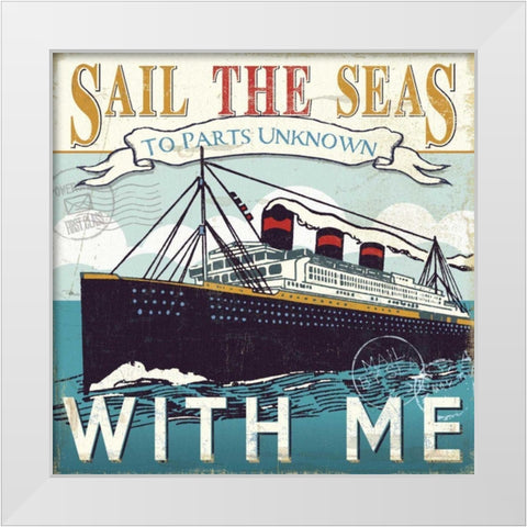 Lets Travel I White Modern Wood Framed Art Print by Pela Studio