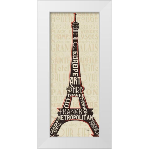 Paris City Words I White Modern Wood Framed Art Print by Pela Studio