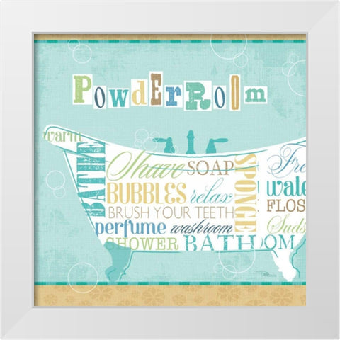 Bathroom Words Tub I White Modern Wood Framed Art Print by Pela Studio