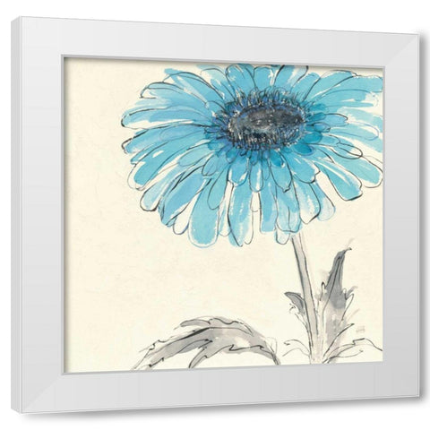 Gerbera Blue II White Modern Wood Framed Art Print by Paschke, Chris