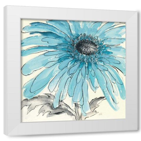 Gerbera Blue III White Modern Wood Framed Art Print by Paschke, Chris