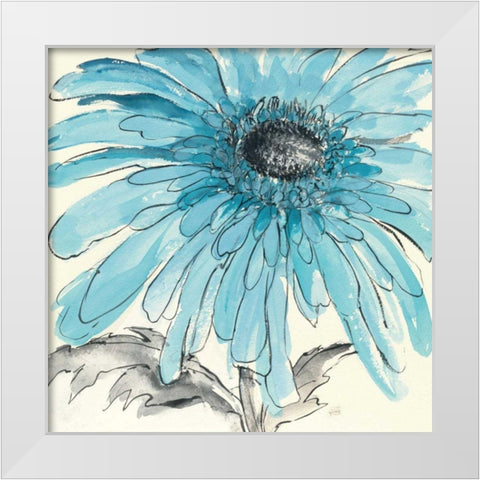 Gerbera Blue III White Modern Wood Framed Art Print by Paschke, Chris