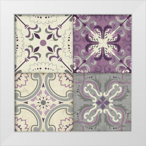Lavender Glow Tiles White Modern Wood Framed Art Print by Pela Studio