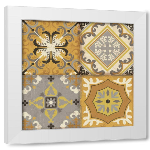 Golden Glow Tiles White Modern Wood Framed Art Print by Pela Studio