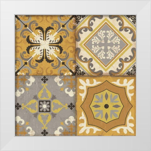 Golden Glow Tiles White Modern Wood Framed Art Print by Pela Studio