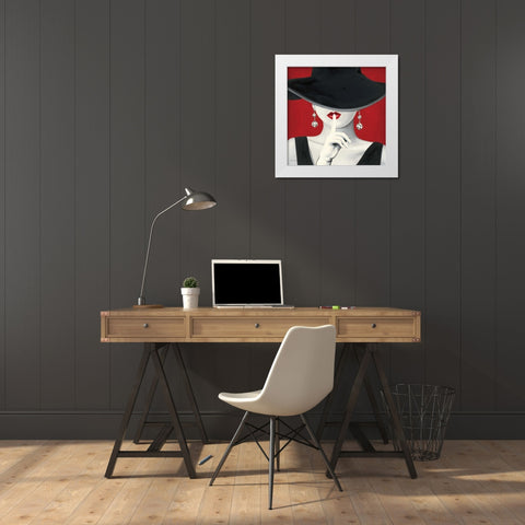Haute Chapeau Rouge I White Modern Wood Framed Art Print by Fabiano, Marco