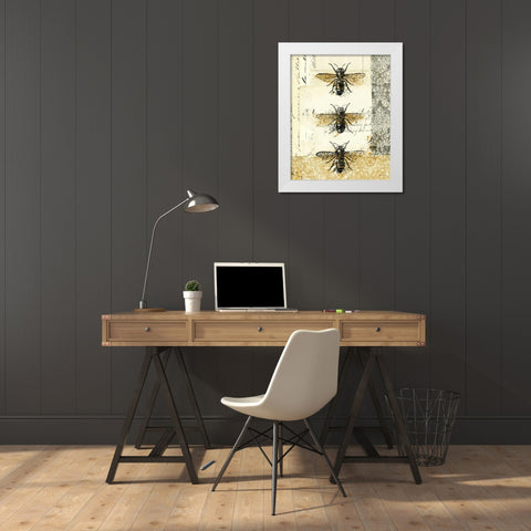 Golden Bees n Butterflies No 1 White Modern Wood Framed Art Print by Pertiet, Katie