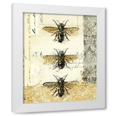 Golden Bees n Butterflies No 1 White Modern Wood Framed Art Print by Pertiet, Katie