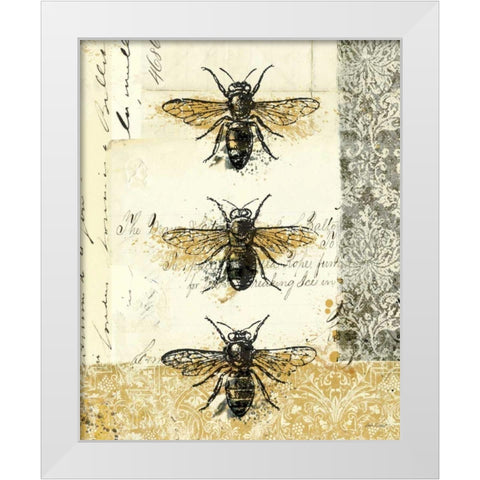 Golden Bees n Butterflies No 1 White Modern Wood Framed Art Print by Pertiet, Katie