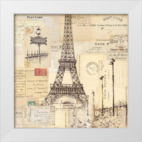 Paris Collage II White Modern Wood Framed Art Print by Pela Studio