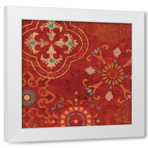 Crimson Stamps III White Modern Wood Framed Art Print by Pela Studio