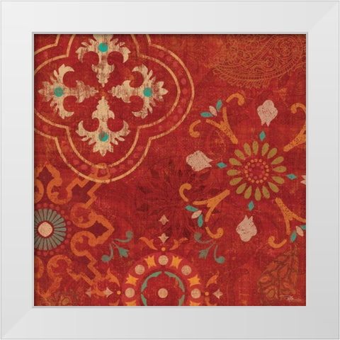 Crimson Stamps III White Modern Wood Framed Art Print by Pela Studio