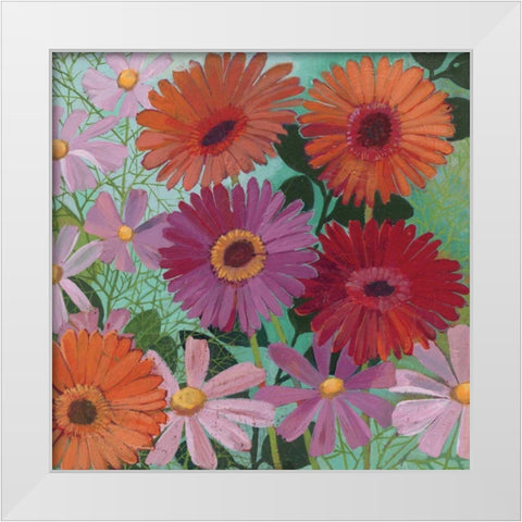 Cosmos and Gerberas I White Modern Wood Framed Art Print by Lovell, Kathrine