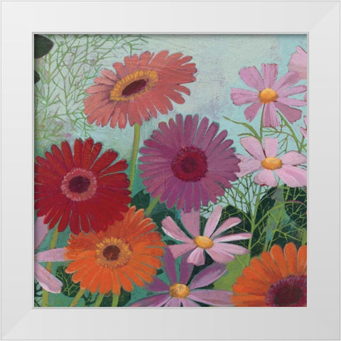 Cosmos and Gerberas II White Modern Wood Framed Art Print by Lovell, Kathrine