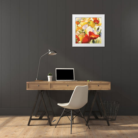 Poppies Up Close White Modern Wood Framed Art Print by Novak, Shirley