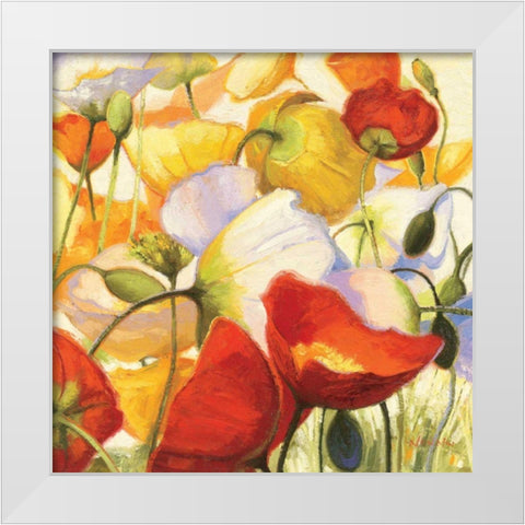 Poppies Up Close White Modern Wood Framed Art Print by Novak, Shirley
